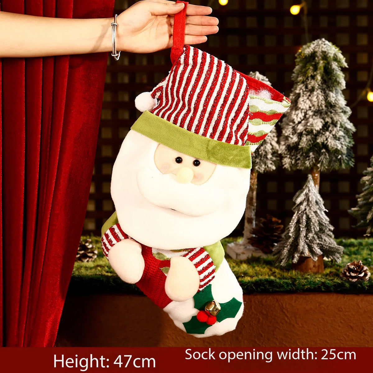 Christmas Stocking Embroidered Merry Christmas, 3D Character Decoration Holiday Stocking,