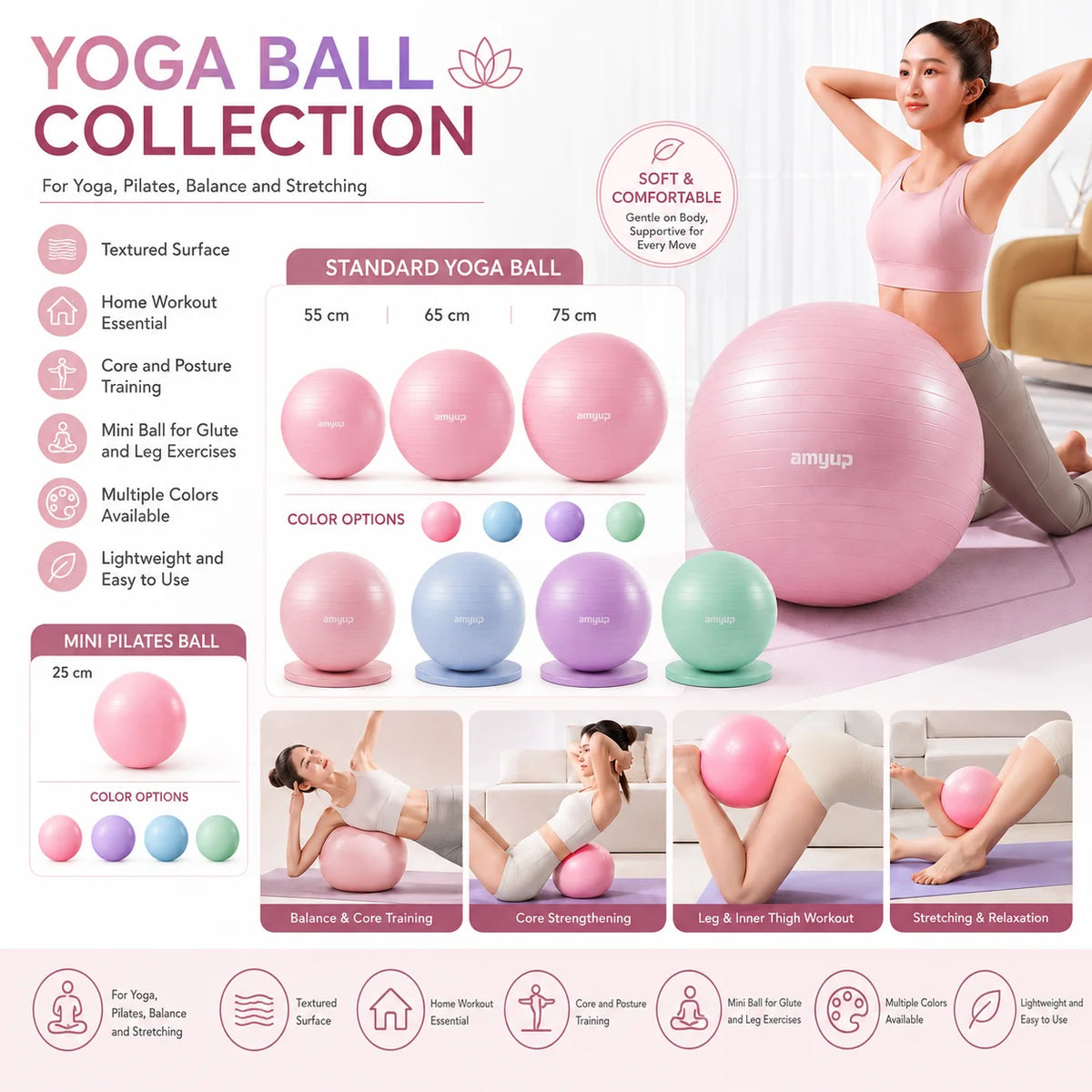 Gym Yoga Ball & Circle Pilates Ring Fitness Kit Silicone Ankle Weight Stretch Band