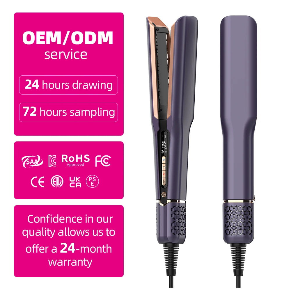 Professional Steam Hair Straightener with Ceramic Brush