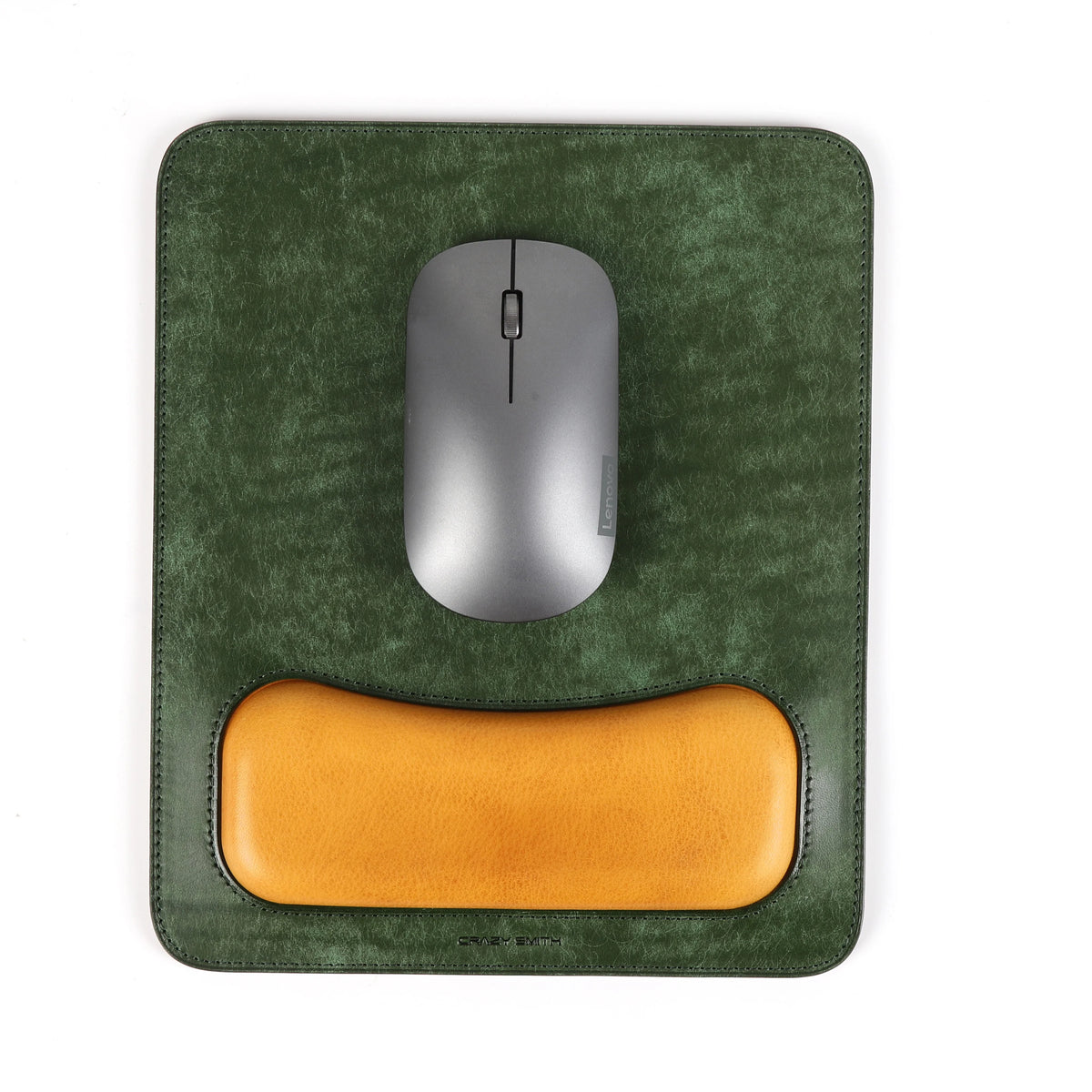 Vintage Frosted Leather Mouse Pad with Minerva Box Leather Wrist Rest, Ergonomic Desk Mat