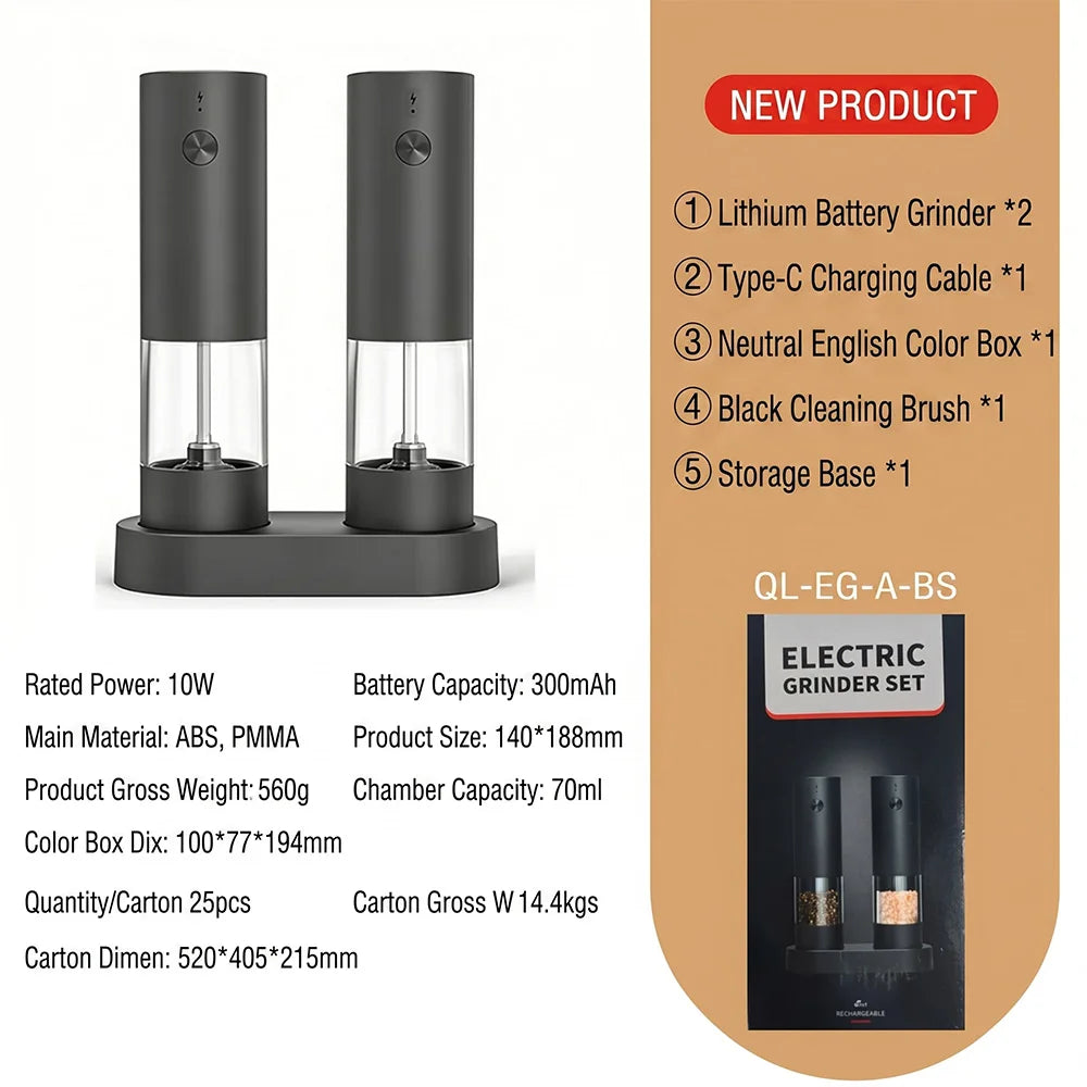 Gravity Sensing Electric Pepper Grinder Automatic Salt Spice Mill Kitchen Grinder