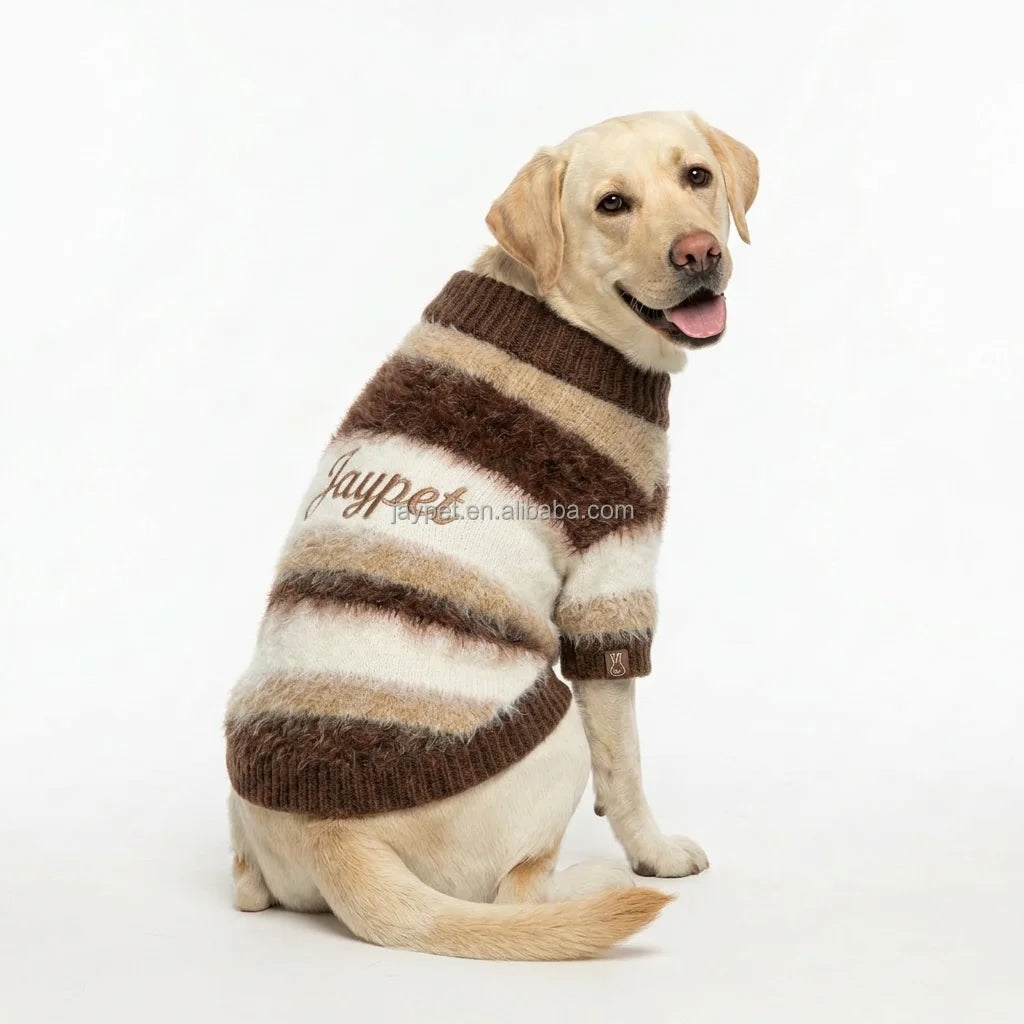 Checkered Cotton Fuzzy Dog Sweater Warm Knit Pullover for Large Dogs Labrador Golden