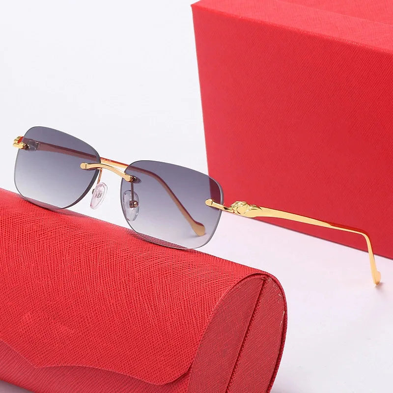Leopard Head Frameless Sunglasses Luxury Oval Gold Frame Trendy Fashion UV400 Protection
