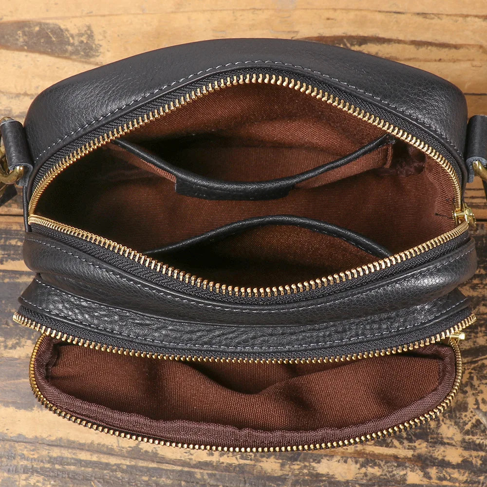Black Genuine Leather Men Single-Shoulder Crossbody Bag Belt Casual Waist Bag Cowhide