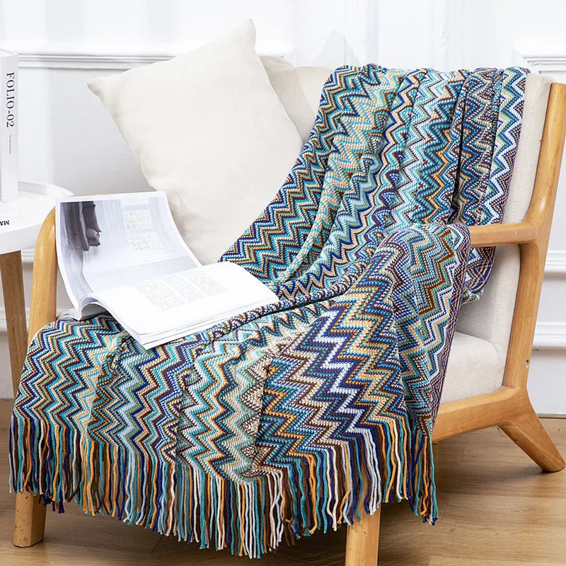 Chunky Knitted Blanket Sofa Throw Blanket With Tassels Weighted Blanket for Winter
