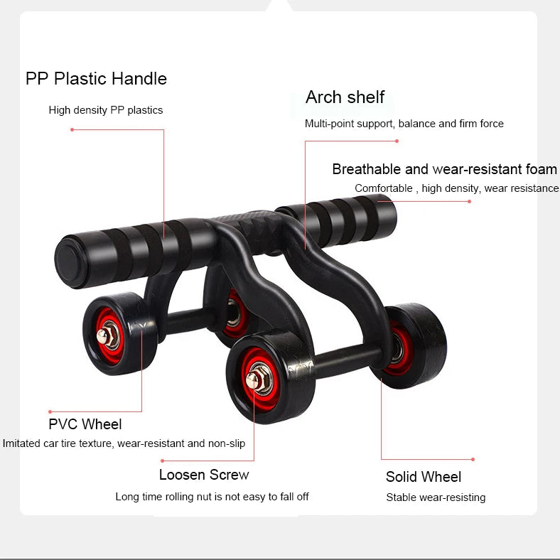 Multi-Function 4 Wheel Abs Roller with Knee Pad Mat Abdominal Wheel Fitness Ab Abdominal