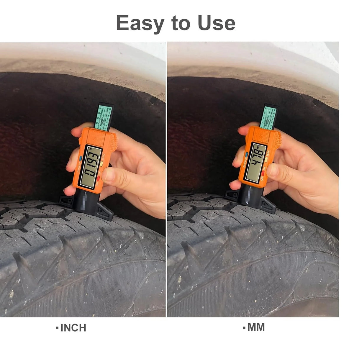 Orange Color Digital Tire Tread Depth Gauge in 1 Inch/25.4 Mm for All Vehicle Tires