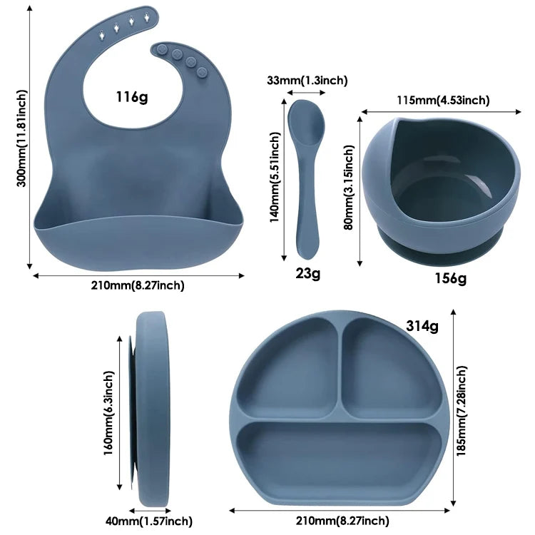 Silicone Toddler Weaning Set with Adjustable Bib and Suction Bowl