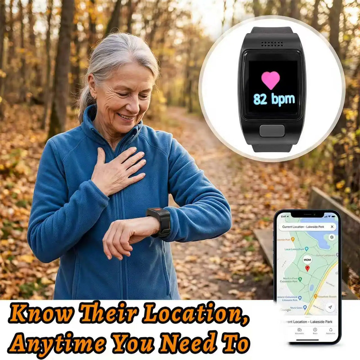 VL12S Elderly Smart Watch SOS Emergency Call GPS LBS Positioning Heart Rate Blood