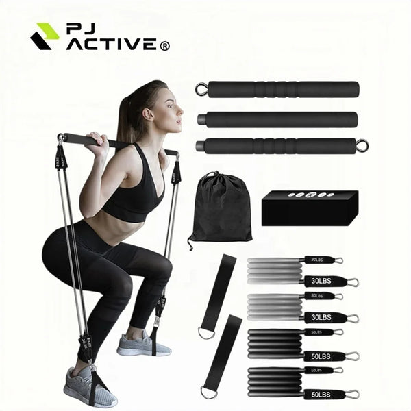 Adjustable Pilates Yoga Bar Portable Home Gym Fitness Kit With Resistance Bands