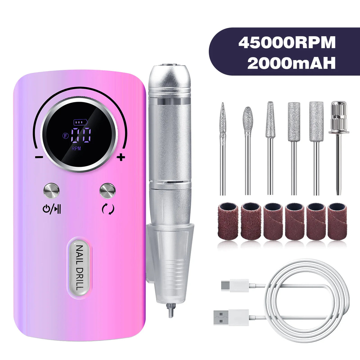 Rechargeable Portable Electric Nail Drill Machine 45000RPM Professional Nail Polisher