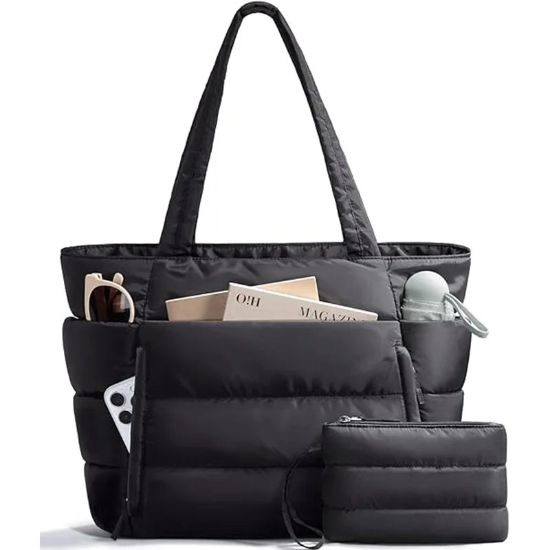 Lightweight Puffy Work Handbag Teacher Nurse Quilted Shoulder Bag Puffer Tote Bag
