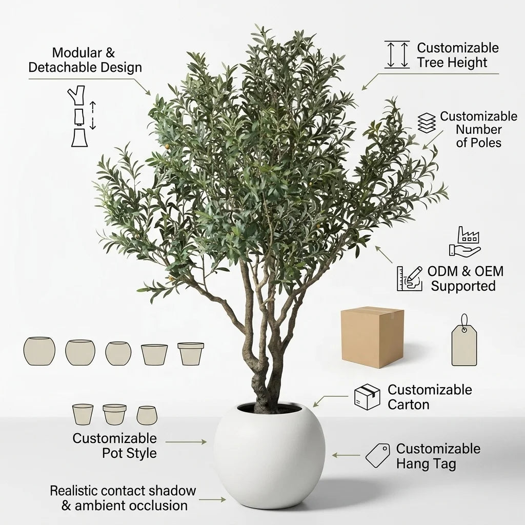 OH ARTS Artificial Olive Tree Fire Retardant & UV Resistant Large Faux Potted Plant