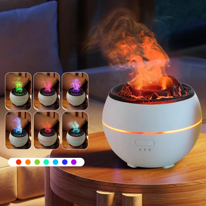 Volcano Flame Aroma Diffuser Simulation Fire Ultrasonic Cool Mist Humidifier USB Colorful