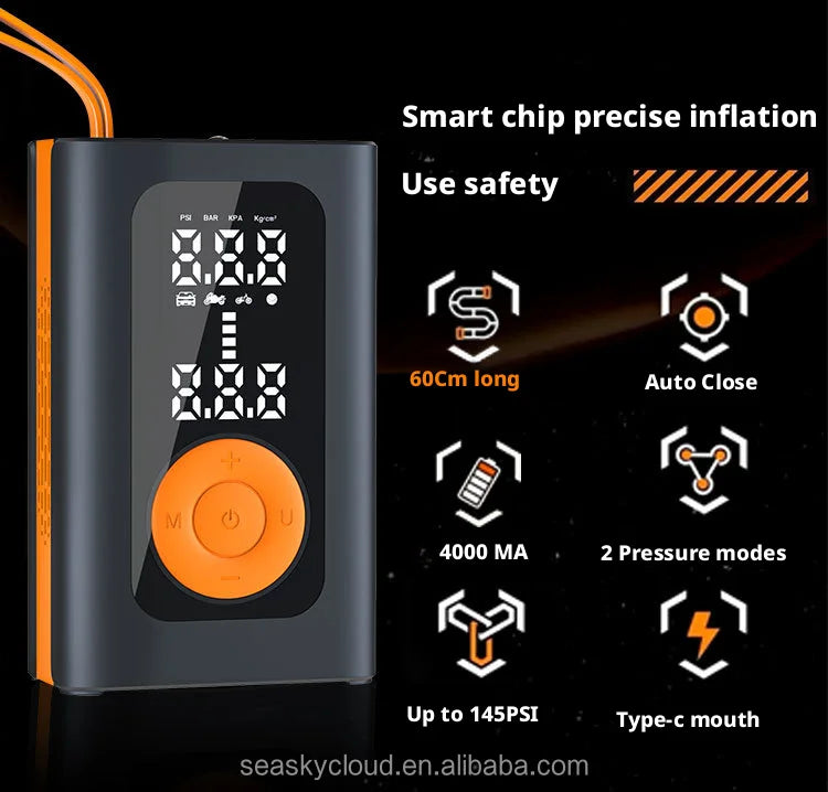 Portable Electric 12V 150psi Digital Tire Inflator Pump ABS Pressure Monitor Emergency