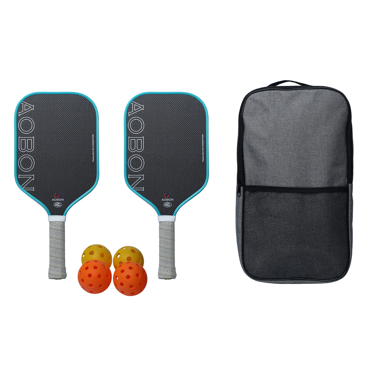 2 Pack Pickleball Paddle Set with 4 Pickleball Balls & Carry Bag, Carbon Fiber PP