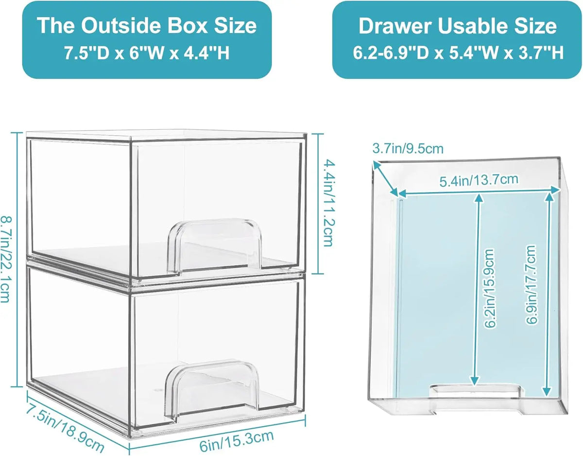 4-Piece 4.4' Tall Clear Acrylic Storage Drawers Stackable Makeup Organizer for Bathroom
