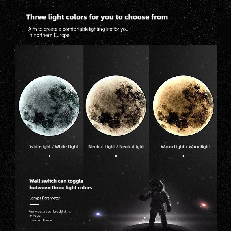 Art Modern Indoor Lighting Design Bedroom 3d Round Led Circular Moon Wall Lamp Decor Home