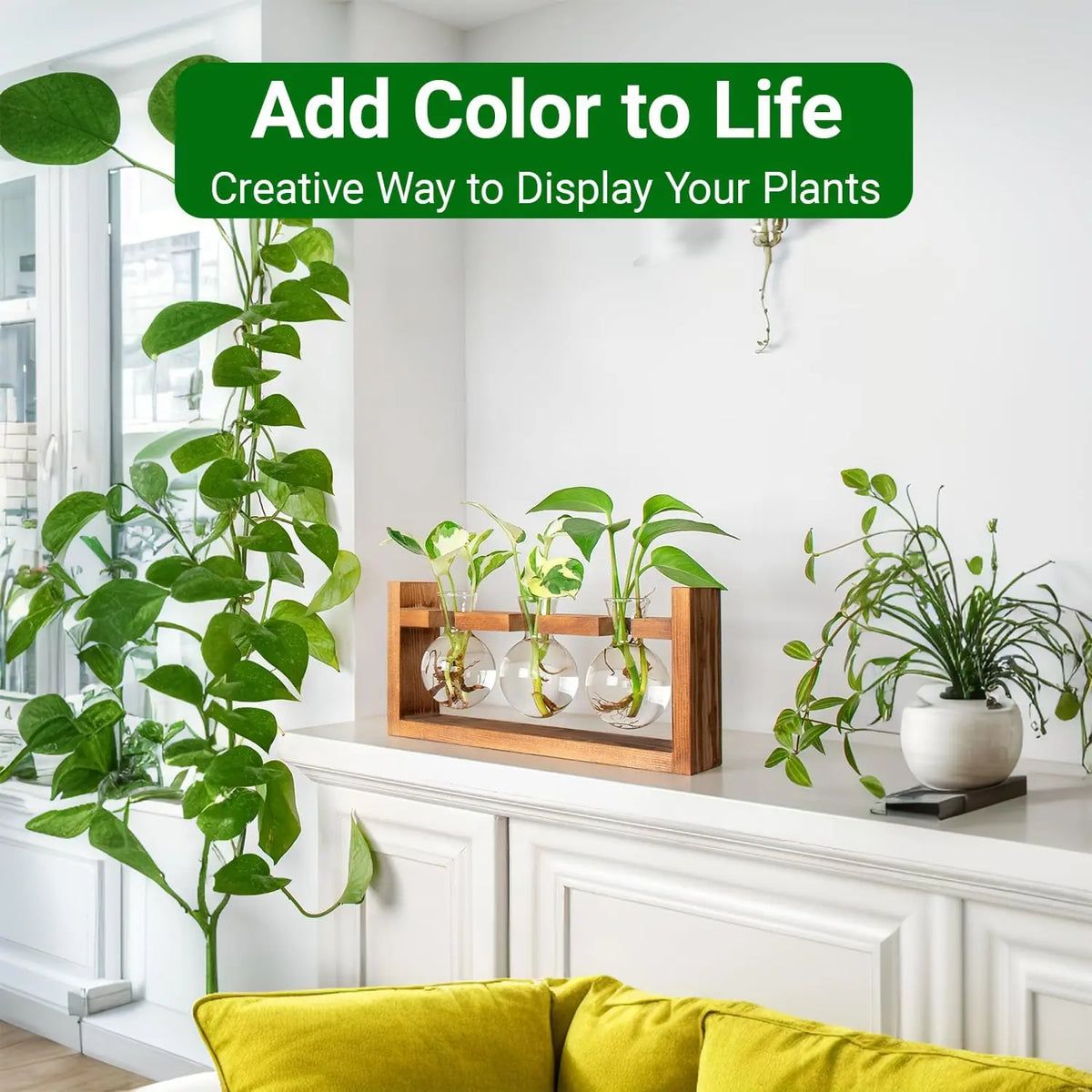 Classic Retro Solid Wooden Plant Propagation Station Eco-Friendly Hydroponics 3 Bulbs