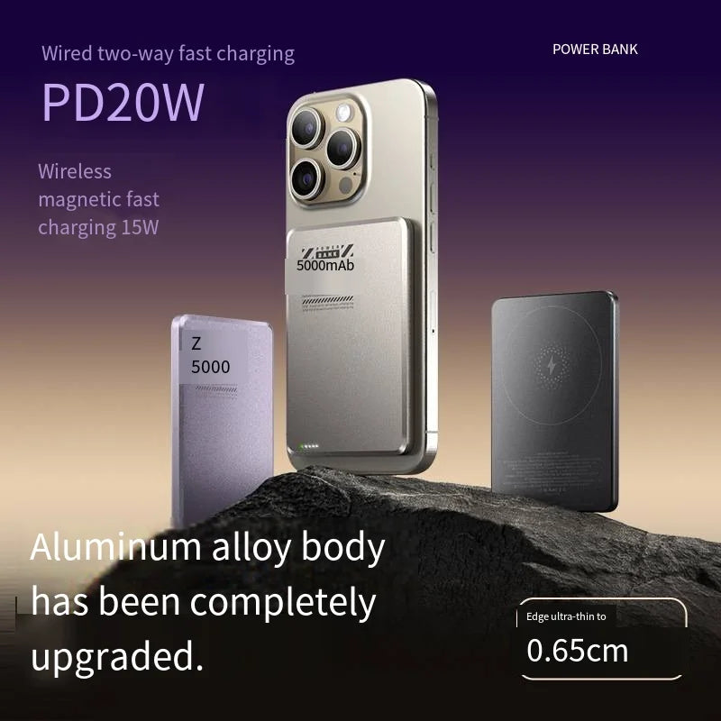 Metal Ultra-Thin Magnetic Power Bank 5000 Mah PD20W Wireless Fast Charging Compact Mobile