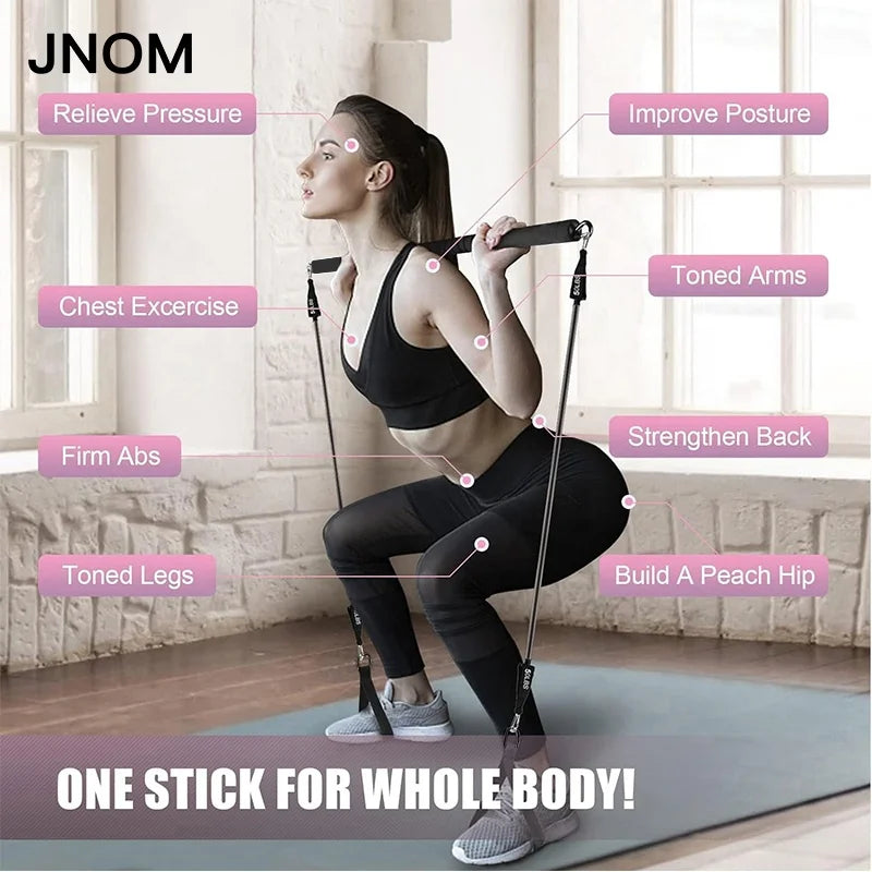 Adjustable Pilates Yoga Bar Portable Home Gym Fitness Kit With Resistance Bands