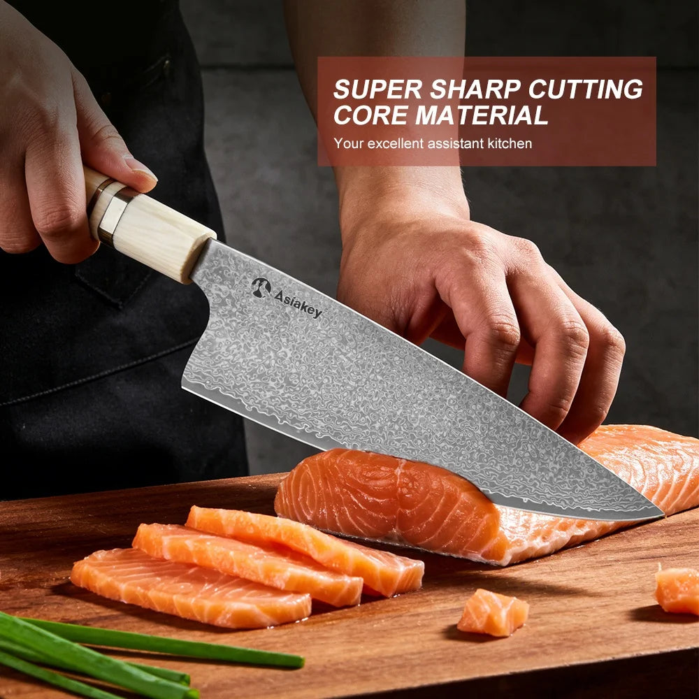 Rust Resistant Forged 8 Inch Damascus Steel Kiritsuke Knife Sushi Chef Knife with Ivory