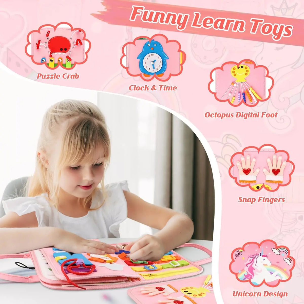 Felt Book Fine Motor Skills Learning Educational Toys Sensory Activity Board Montessori