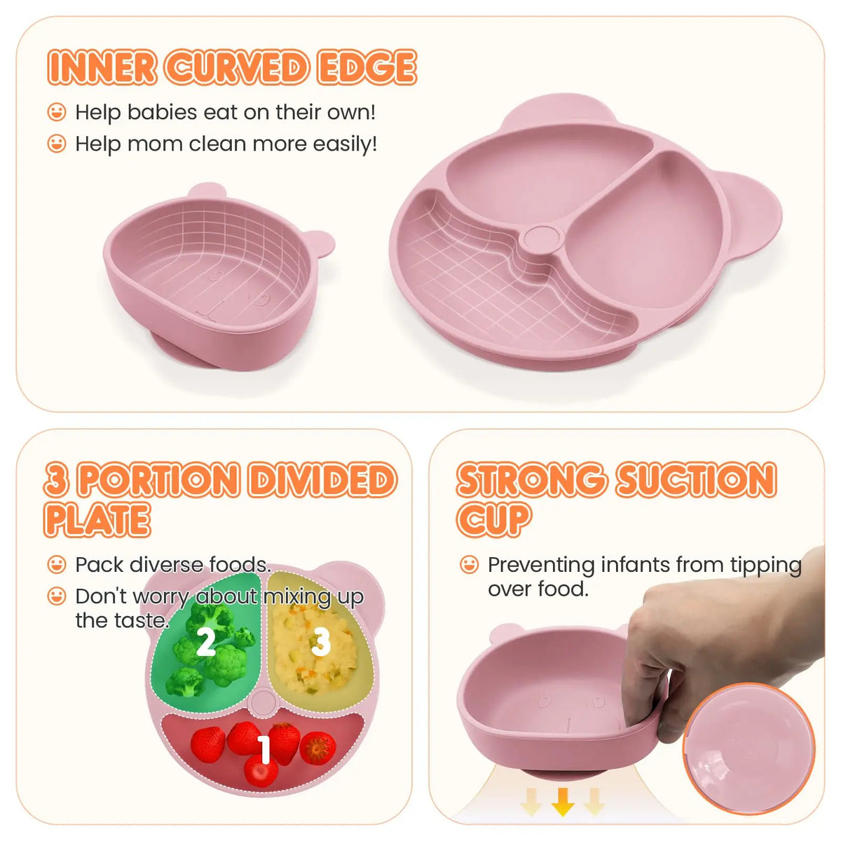 Children'S Silicone Baby Feeding Set BPA Free Toddler Dinnerware Includes Bib Plate Bowl