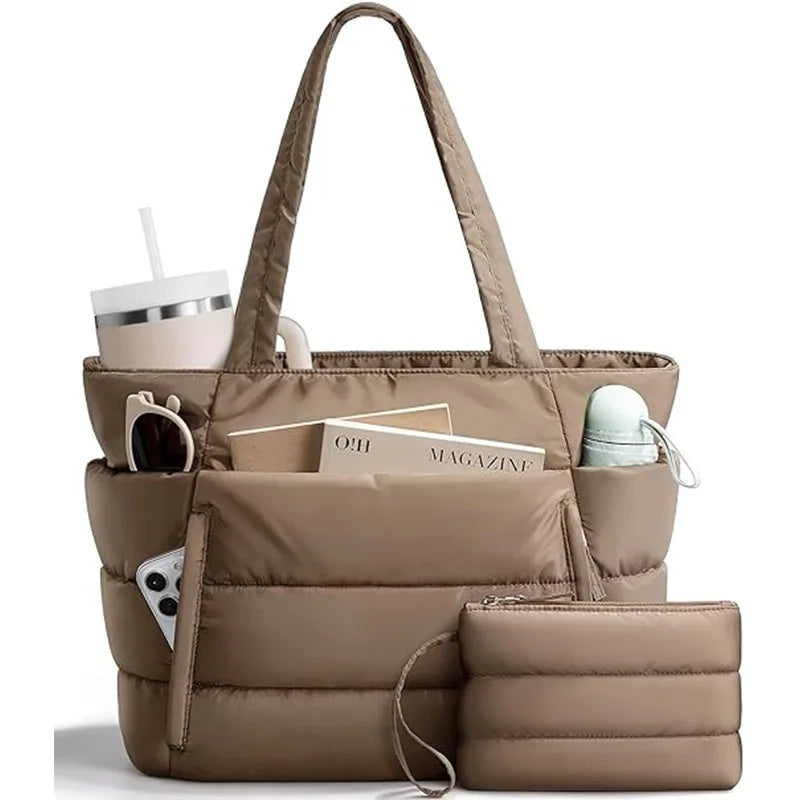 Large Capacity Puffer Tote Bag for Women Lightweight Puffy Handbags for Work Office