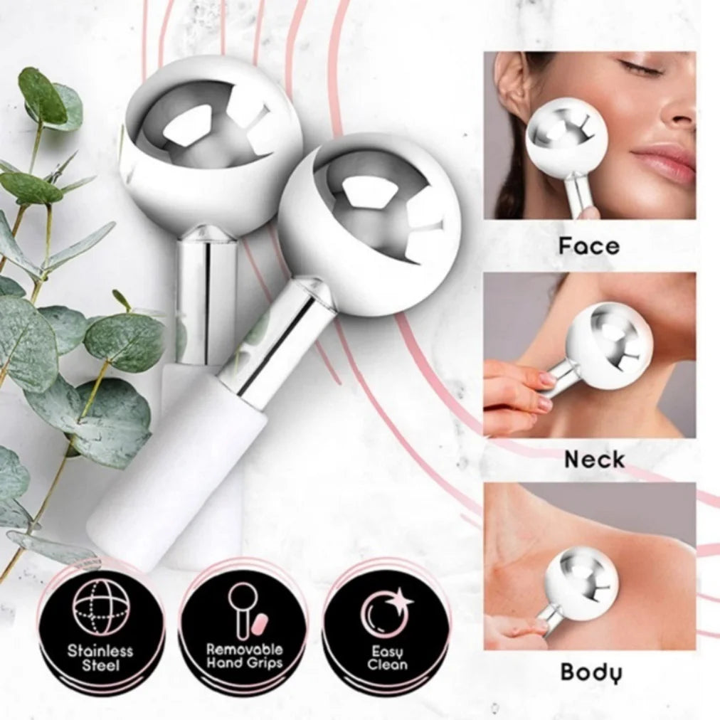 Custom Package 360 Degree Rotating Facial Ice Globes Cold Massage Ball Stainless Steel