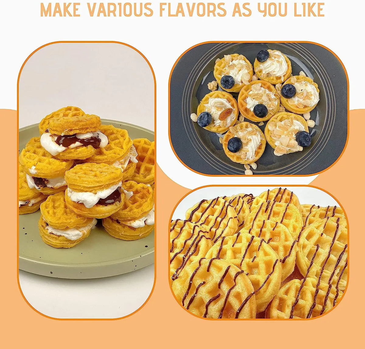 Non-Stick Waffle Iron Machine, for Belgian & American Style Waffles, Sweet Snacks