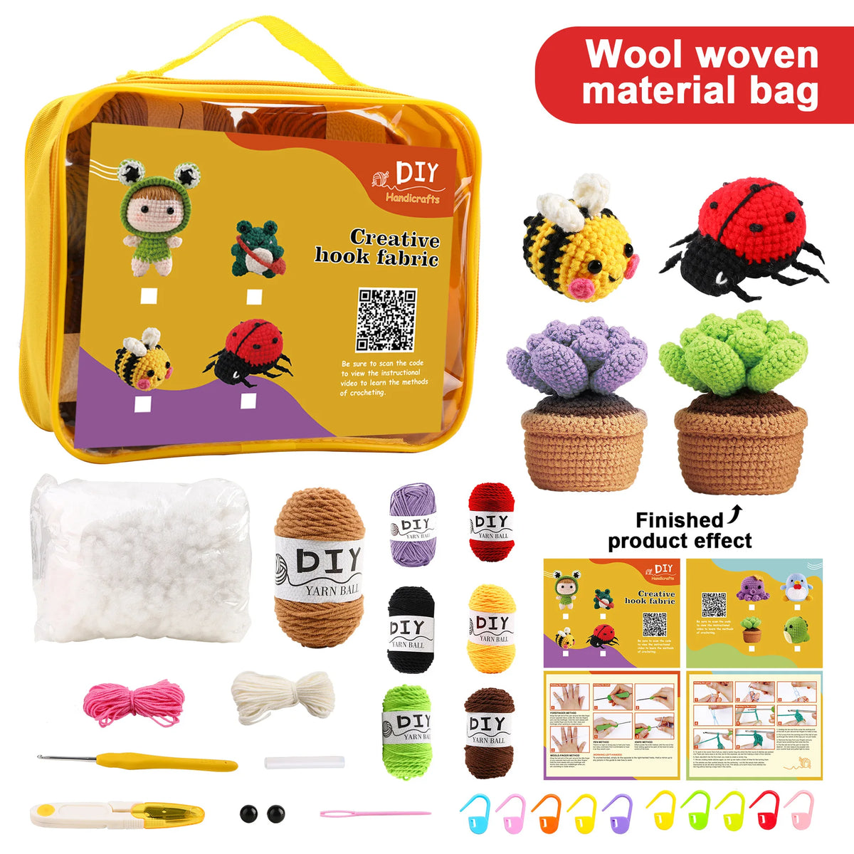 Animal Crochet Kit for Beginners DIY Amigurumi Starter Kit with Yarn Hook