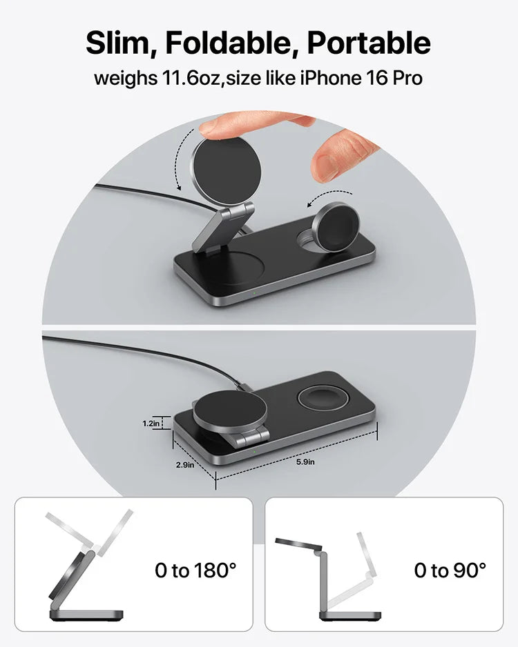 Wireless Charging Station 3 in 1 Fast Max Charging Charger Stand Foldable Wireless
