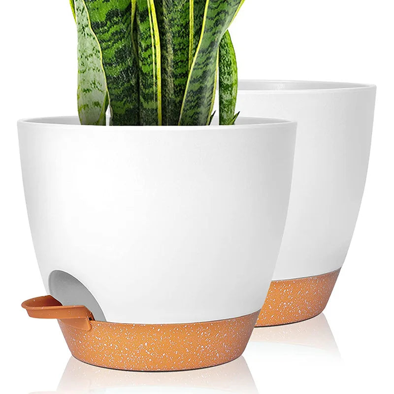 Automatic Self-Watering PP Plastic Flower Pots Drainage Holes Modern Style 8-12 Inch