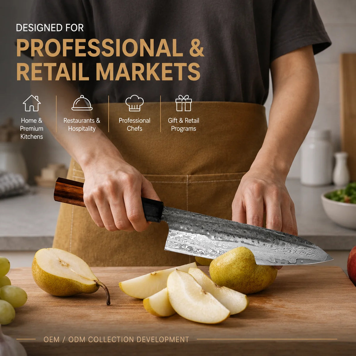 Professional Japanese Style Damascus Steel Kiritsuke Chef Knife Set 2-Piece Kitchen Tools