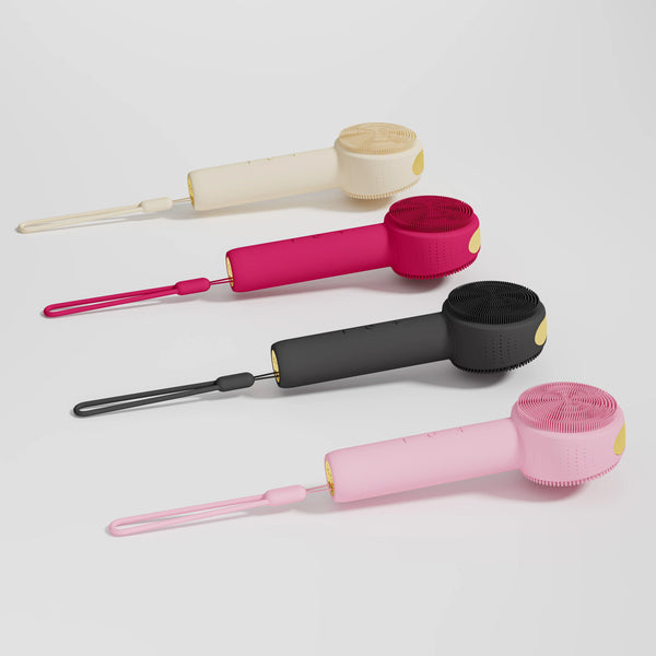 Heated Electric Soft Silicone Facial Cleansing Brush Handheld Double Side Face Scrubber