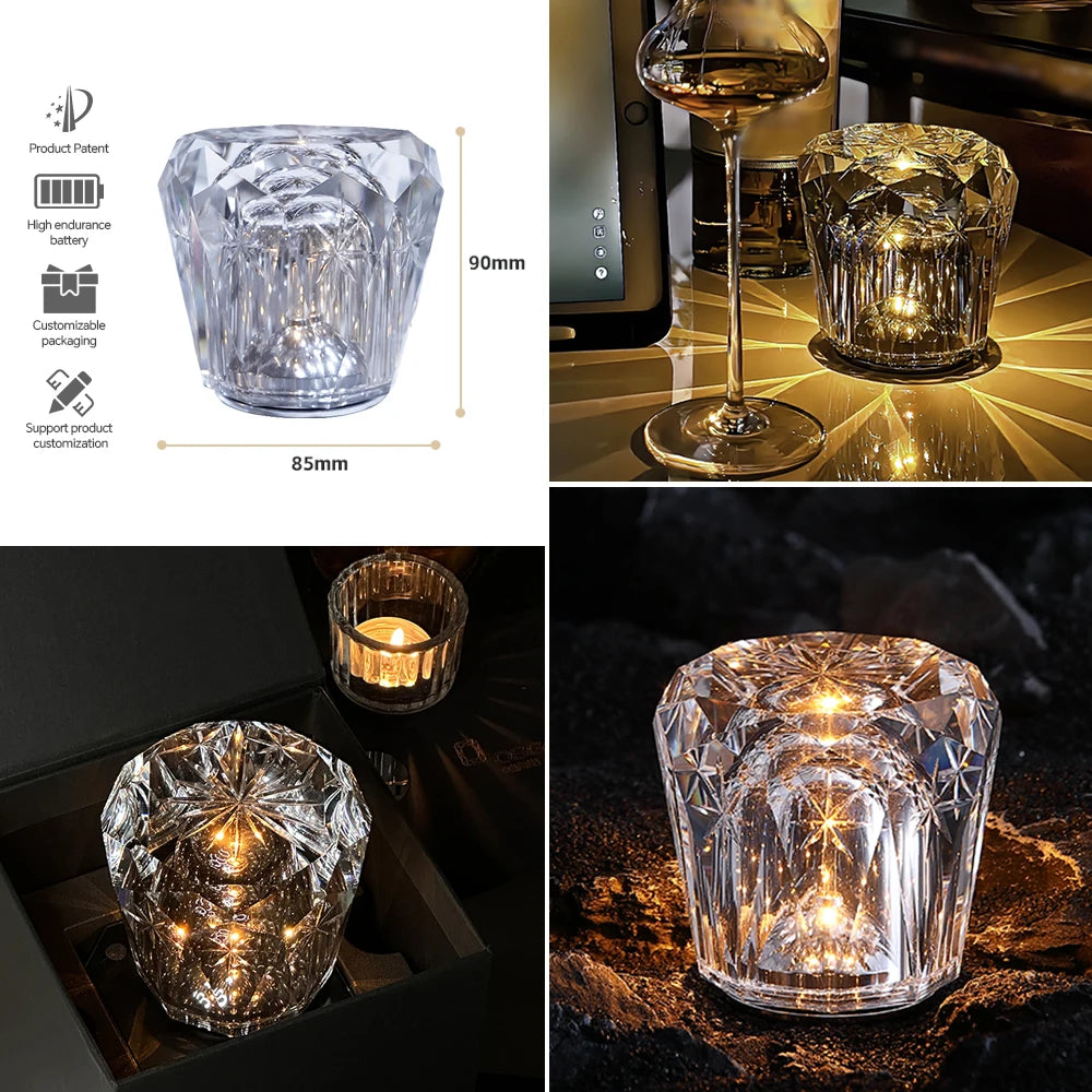 Gift Cordless Rechargeable Table Lamp Kit Customized Crystal Small Table Lamp for Bar