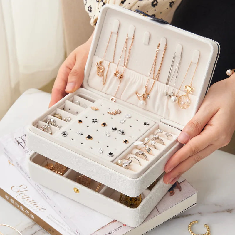 Portable PU Leather Travel Jewelry Organizer Case Small Multi-Drawer Jewelry Box