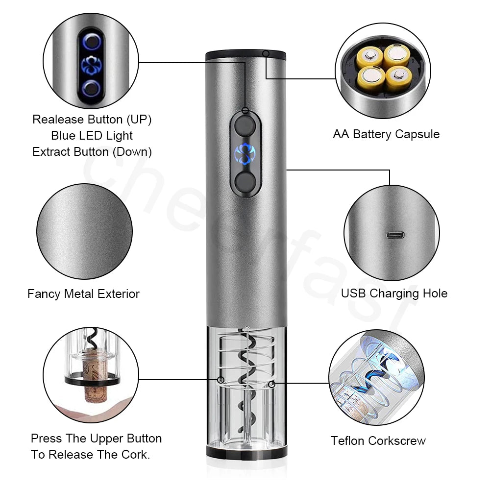 Sample Support Black Wine Opener Rechargeable With Wine Pourer Foil Cutter Stopper Usb