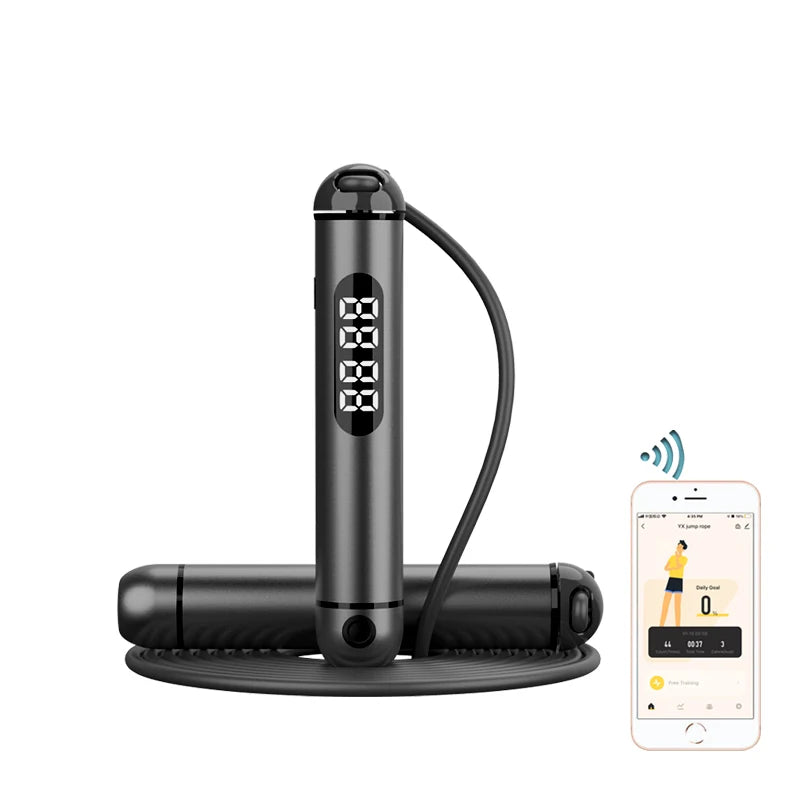 Electronic Metal Digital Skipping Rope With Adjustable PVC Wire Cordless Ball Smart Jump