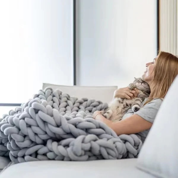 Hand Soft Fluffy Yarn Chunky Knit Weighted Blanket