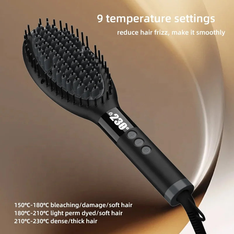 Fast Styling Hair Straightener Brush with Anti-Scald PTC Heater Negative Ion Ceramic