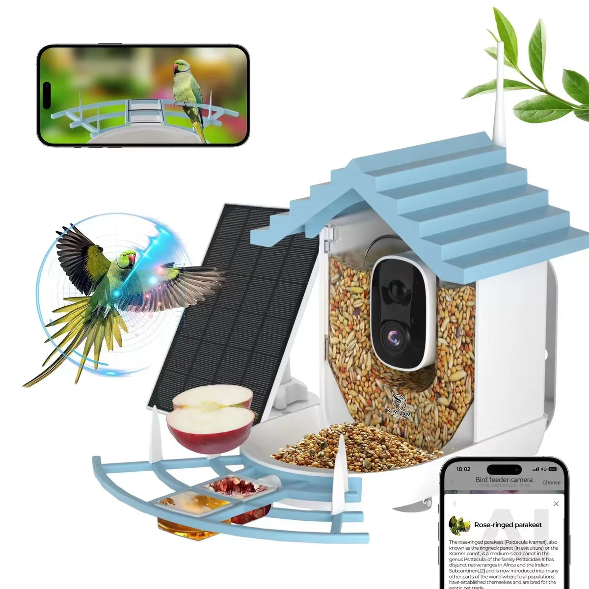 A Solar Powered 4K High Resolution AI Camera Wild Bird Feeder Smart Window Bird Feeder