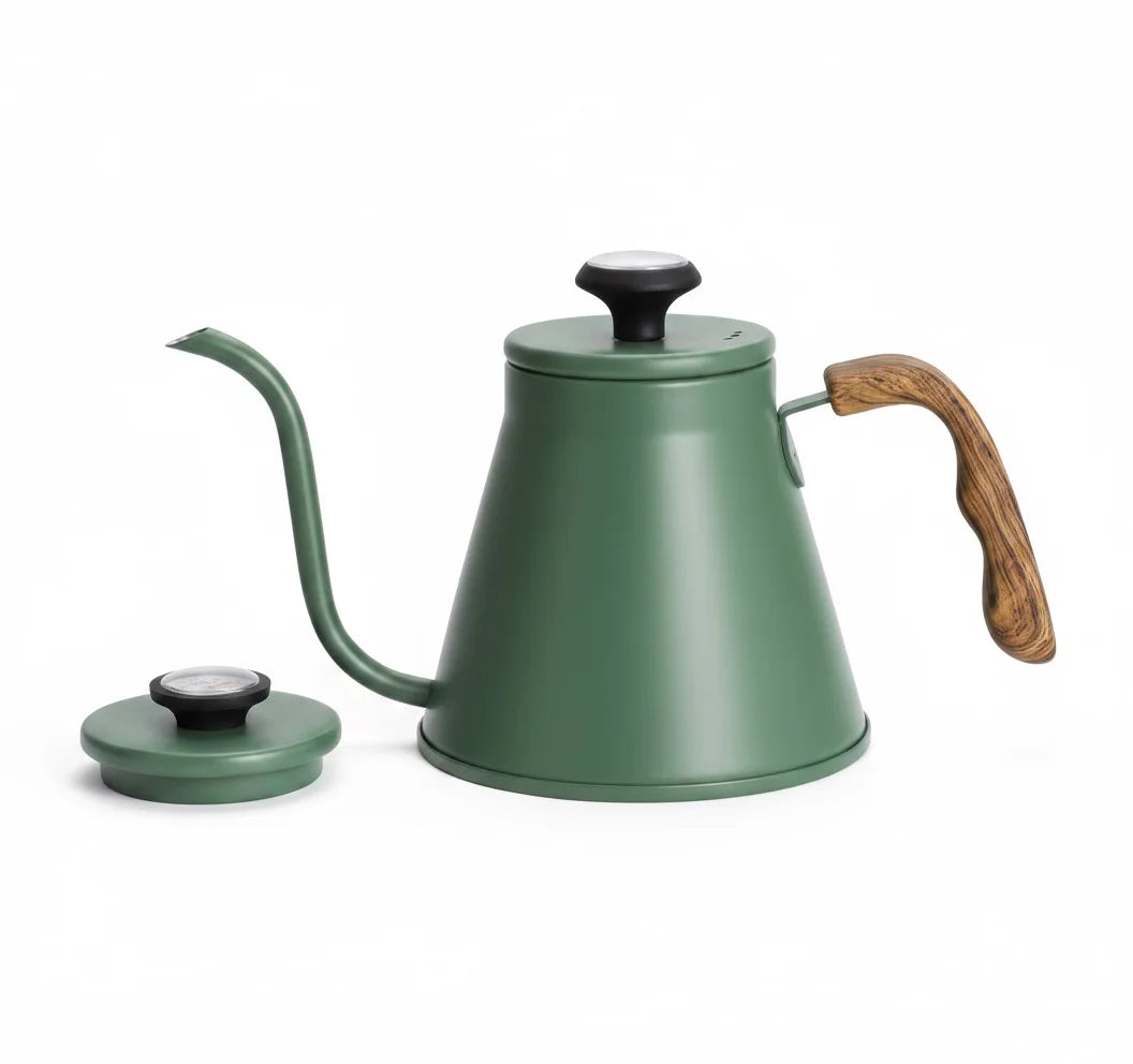 Green 1.2L 304 Stainless Steel Gooseneck Kettle Pour Over with Lid Multi Layer Bottom