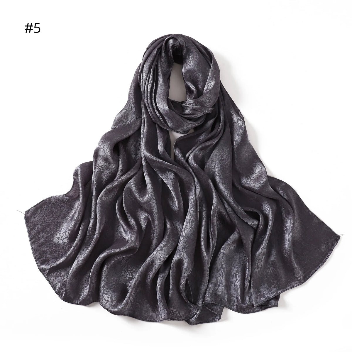 New Solid Color Satin Jacquard Long Scarf Breathable Soft Faux Silk