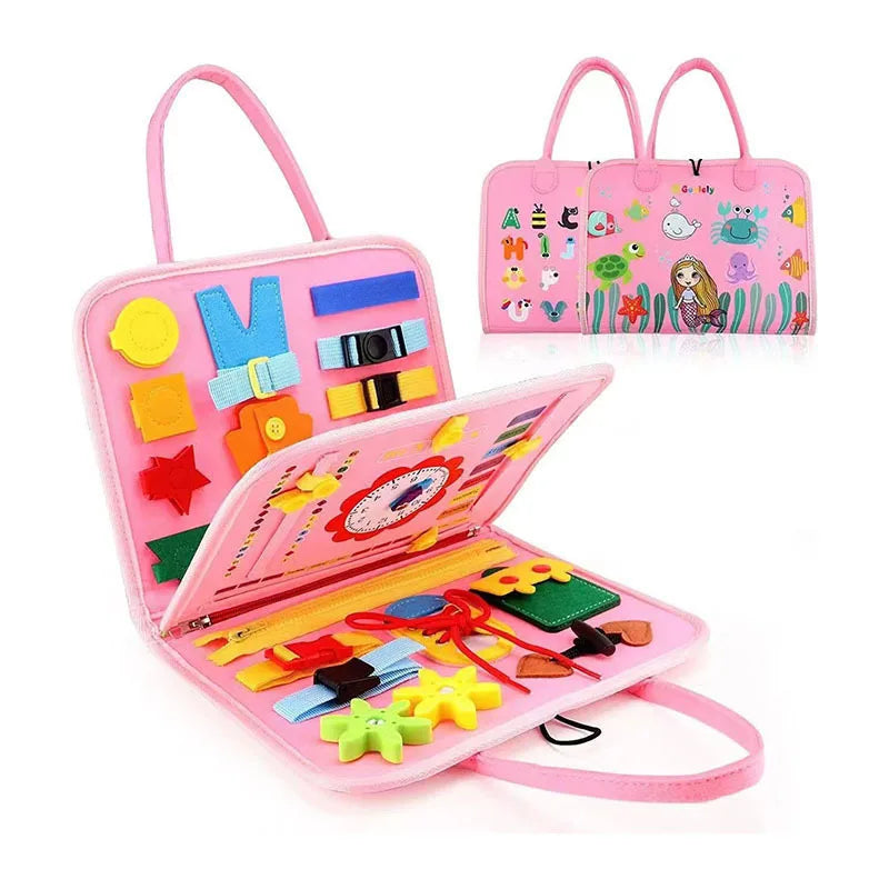 Felt Learning Board Pink Unisex Montessori Early Education Puzzle Busy Fabric 28x44cm