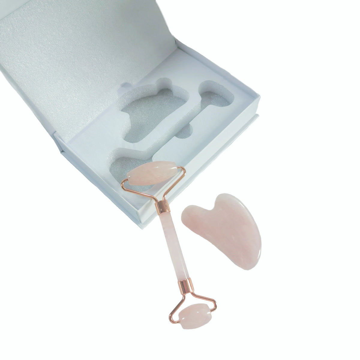 Rose Quartz Jade Massage Roller & Gua Sha Board Set with Box