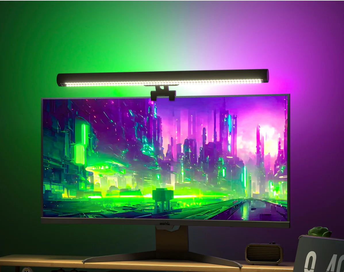 180° Rotatable RGBIC Dual Light USB DC5V 5W Monitor Screen Hanging Light Bar for Gaming