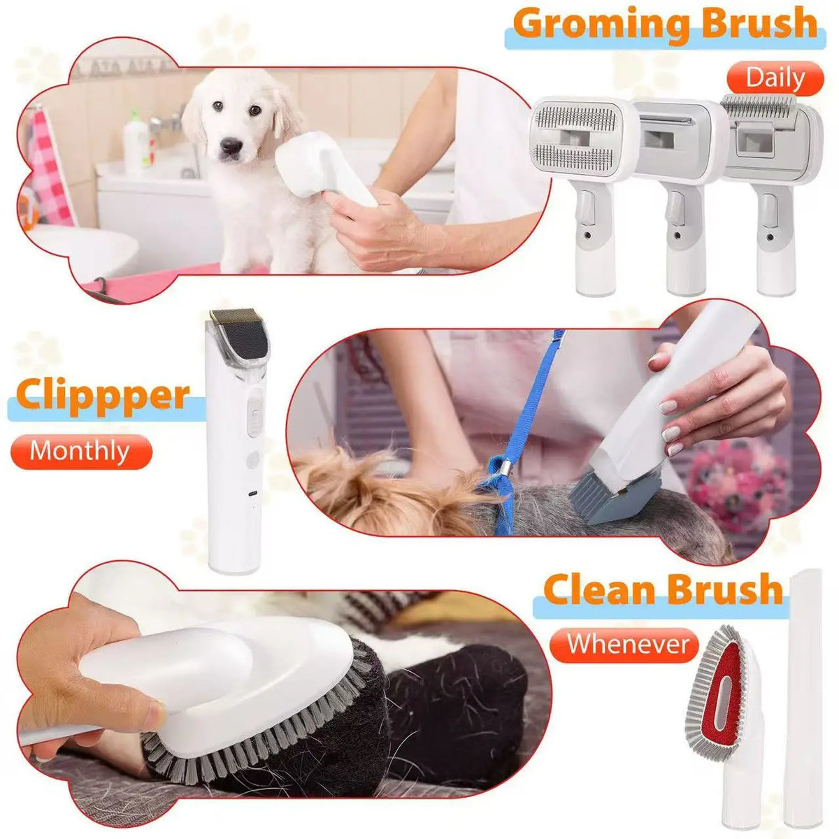 Pet Grooming Vacuum Cleaner 6-in-1 Pet Cleaning Kit Dog Cat Hair Remover Clipper Brush