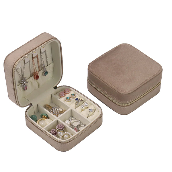 Velvet Travel Jewelry Box, Small Square Organizer Case, 110 x 110 x 54 mm